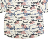 KING UNIVERSAL Mens White & Blue Cotton Short Sleeve Shirt L Americana Print
