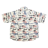 KING UNIVERSAL Mens White & Blue Cotton Short Sleeve Shirt L Americana Print