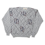 THE FOX Mens Grey Jumpers Patterned Crew Neck Basic Knit XL Wool Warm Casual