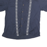 ISLAND REPUBLIC Mens Blue Cotton Shirt 2XL Embroidered Button Short Sleeve