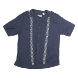 ISLAND REPUBLIC Mens Blue Cotton Shirt 2XL Embroidered Button Short Sleeve