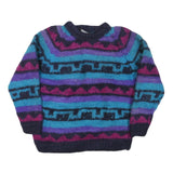 GANESH HIMAL Womens Blue & Purple Patterned Wool Jumper Crew Neck Chunky Knit M
