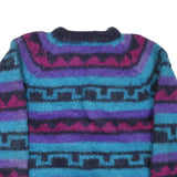 GANESH HIMAL Womens Blue & Purple Patterned Wool Jumper Crew Neck Chunky Knit M