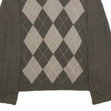 TOMMY HILFIGER Mens Brown & Beige Patterned Cotton Jumper V-Neck Basic Knit L