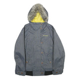 COLUMBIA Womens Grey Pinstripe Outdoor Jacket S Polyester Blend Zip Hooded