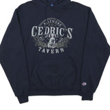 CHAMPION Mens Navy Blue Cedric's Tavern Printed Pullover Hoodie S Cotton Blend