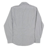 CALVIN KLEIN Mens Grey & White Striped Shirt L Classic Button Up Cotton Blend