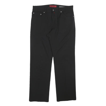 PIERRE CARDIN Mens Black Regular Straight Trousers W35 L30 Classic Zip Closure