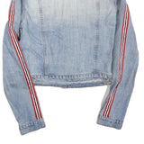 GUESS Womens Blue Denim Jacket M Cotton Blend Button Stripe Detail Casual