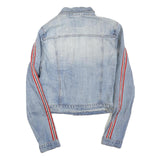 GUESS Womens Blue Denim Jacket M Cotton Blend Button Stripe Detail Casual