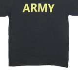 Mens Black Army Printed Cotton Blend T-Shirt L Short Sleeve Crew Neck Plain