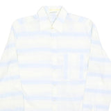 DELVINO Mens White & Light Blue Stripe Cotton Blend Shirt M Classic Fit Casual