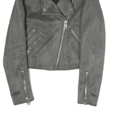 ZARA Womens Grey Suede Biker Jacket XS Polyester Zip Buttons Cropped Style