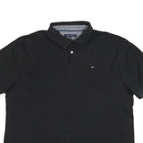 TOMMY HILFIGER Mens Black Short Sleeve Polo Shirt XL Cotton Blend Classic