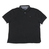 TOMMY HILFIGER Mens Black Short Sleeve Polo Shirt XL Cotton Blend Classic