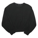 ZARA Womens Black Plain Crew Neck Basic Knit S Slim Fit Jumper Lightweight