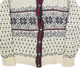 LL BEAN Womens Cream Navy & Red Patterned Wool Button Up Chunky Knit XL Winter