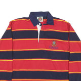 RUGBY WEAR Mens Red & Navy Yellow Stripe Long Sleeve Polo Shirt M Rugby Style