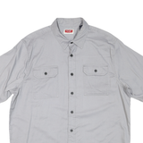 WRANGLER Mens Grey Cotton Blend Short Sleeve Shirt L Button Pocket Casual