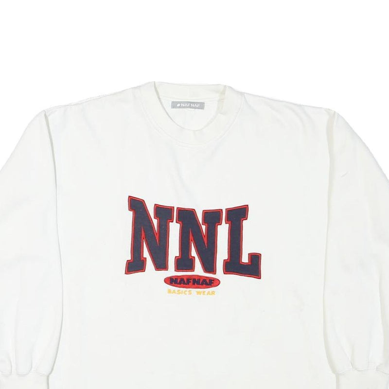 NAFNAF Mens White Pullover Crew Neck Sweatshirt L NNL Printed Cotton Blend