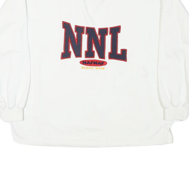 NAFNAF Mens White Pullover Crew Neck Sweatshirt L NNL Printed Cotton Blend