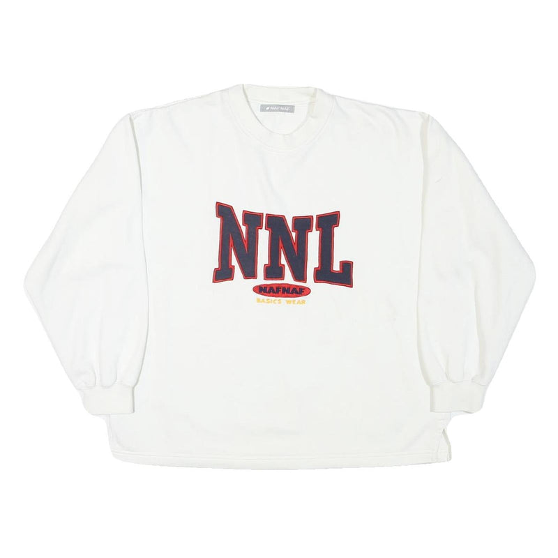 NAFNAF Mens White Pullover Crew Neck Sweatshirt L NNL Printed Cotton Blend