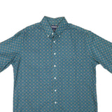 HONOURS Mens Blue Pattern Shirt L Cotton Blend Button Short Sleeve