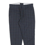 ZARA MAN Mens Cotton Blend Navy Blue Slim Tapered Trousers W32 L27 Checked