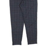 ZARA MAN Mens Cotton Blend Navy Blue Slim Tapered Trousers W32 L27 Checked
