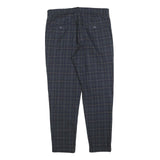 ZARA MAN Mens Cotton Blend Navy Blue Slim Tapered Trousers W32 L27 Checked