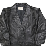 Womens Black Leather Button Jacket S Plain Classic Stylish Soft
