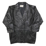 Womens Black Leather Button Jacket S Plain Classic Stylish Soft