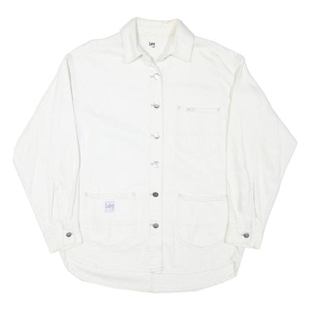 LEE Womens White Cotton Blend Button Jacket M Plain Casual Classic Workwear