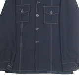 Mens Navy Blue Plain Shirt M Jacket Style Contrast Stitching