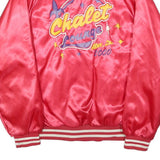 CARDINAL Mens Red Satin Jacket L Nylon Chalet Lounge Vintage Button-Up Retro