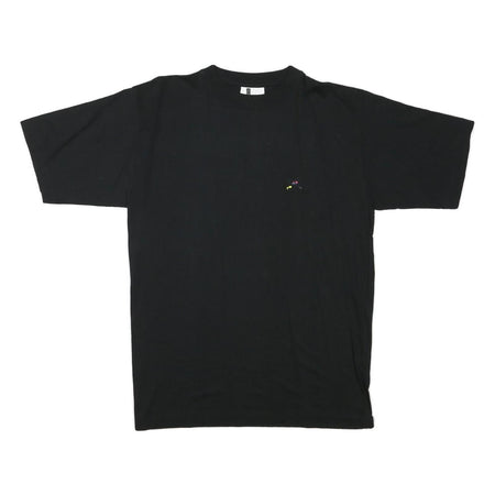 Mens Black Graphic T-Shirt L Short Sleeve Crew Neck Casual Cotton Blend