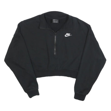 NIKE Womens Black 1/4 Zip Sweatshirt S Cropped Cotton Blend Pullover