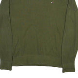 TOMMY HILFIGER Mens Green Cotton Blend Plain Crew Neck Basic Knit Jumper M