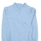 Womens Light Blue Basic Shirt Long Sleeve Button Neck S Cotton Blend