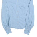 Womens Light Blue Basic Shirt Long Sleeve Button Neck S Cotton Blend