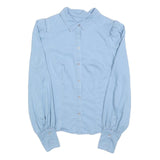 Womens Light Blue Basic Shirt Long Sleeve Button Neck S Cotton Blend