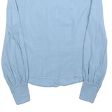 Womens Light Blue Basic Shirt Long Sleeve Button Neck S Cotton Blend