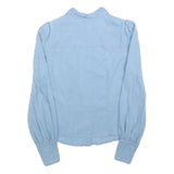 Womens Light Blue Basic Shirt Long Sleeve Button Neck S Cotton Blend