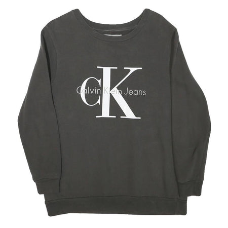CALVIN KLEIN JEANS Mens Black Cotton Blend Crew Neck XS Logo Print Sweatshirt