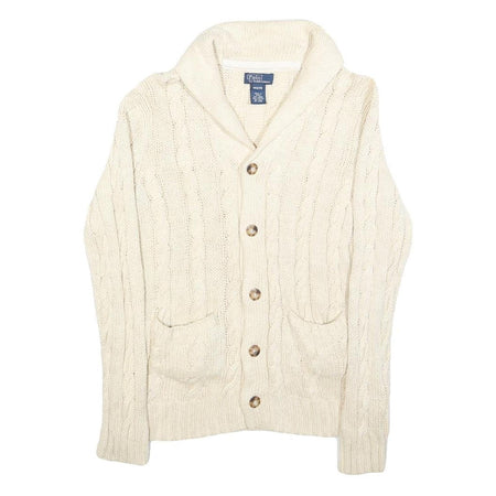 POLO RALPH LAUREN Womens Cream Cable Knit Jumper Shawl Collar M Comfortable