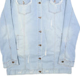 FASHION NOVA Womens Blue Denim Jacket XL Cotton Distressed Button Fastening Long