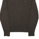 TOMMY HILFIGER Mens Brown Plain Cotton Blend Pullover V-Neck Jumper S