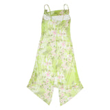 FAIRWEATHER Womens Green Floral Slip Dress Polyester Blend Asymmetric Hem S