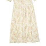 LAURA ASHLEY Womens Cream & Pink Floral Fit & Flare Cotton Blend Midi Dress UK