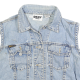 DKNY Womens Blue Denim Button Cotton Sleeveless Jacket M Classic Vest